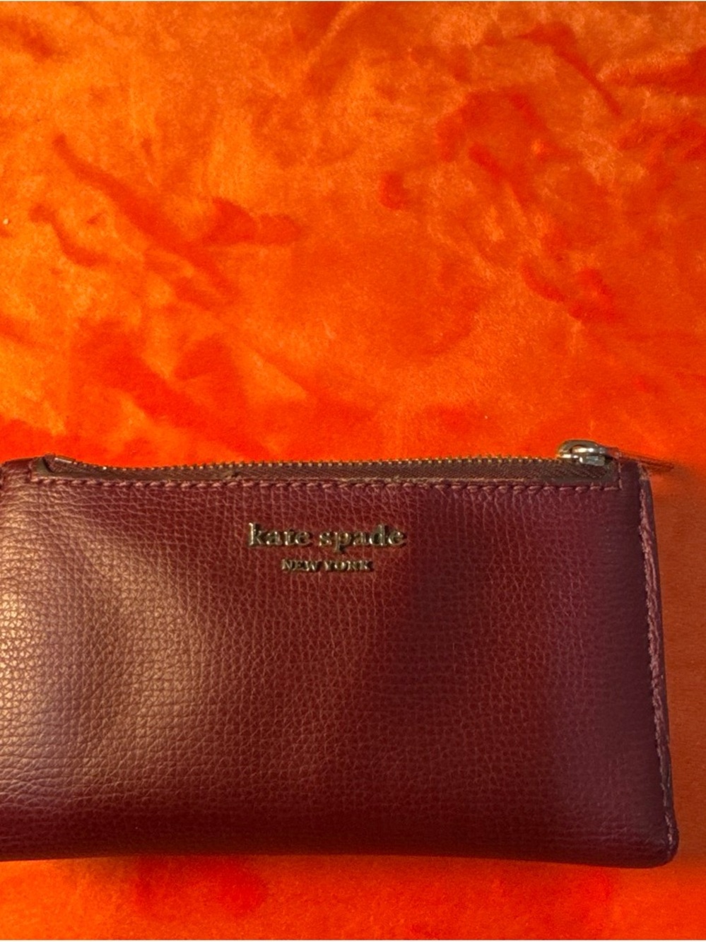 kate spade Plum Leather Zip Wallet with Gold Logo